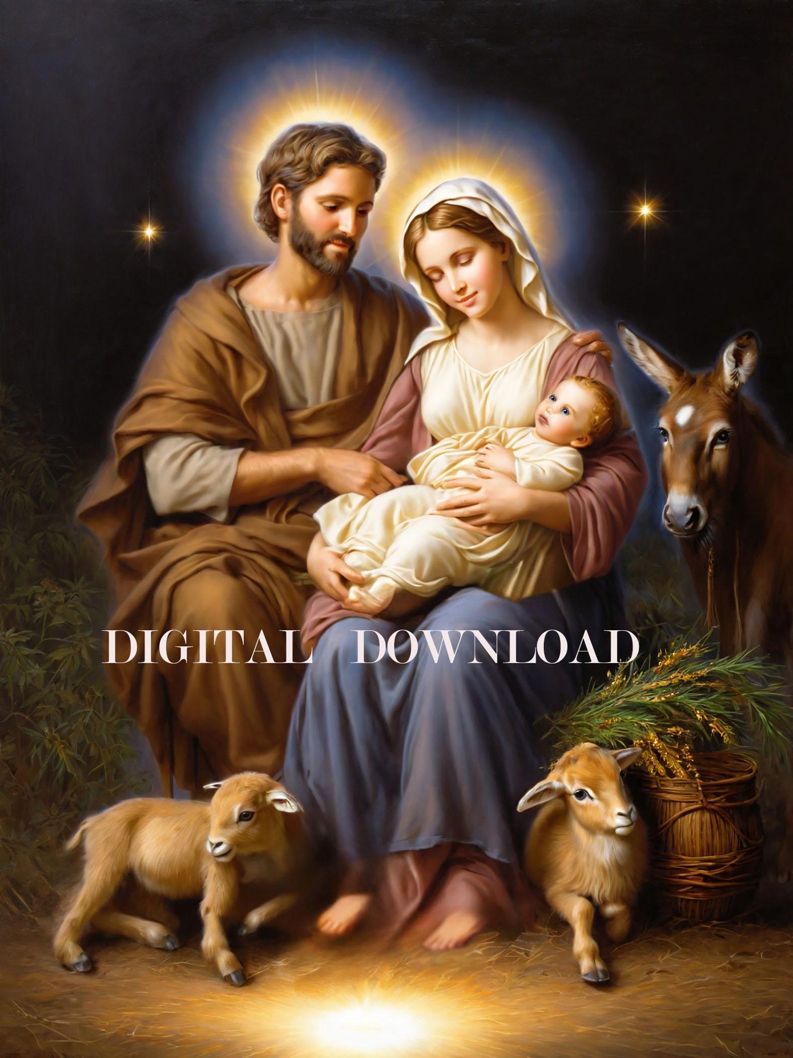 Holy Family Painting DIGITAL DOWNLOAD Mary Saint Joseph And Baby Jesus 