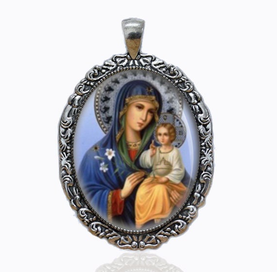 Our Lady Virgin Mary and Baby Jesus Catholic Medal Religious Jewelry Pendant Oval Etsy UK