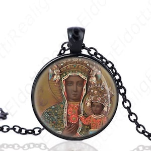 Our Lady of Czestochowa Poland Black Madonna Necklace Jesus Angels Catholic Medal Pendant Chain