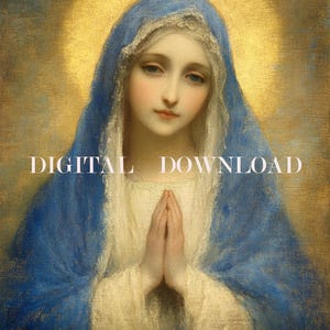 Mother Mary Blue Veil DIGITALE DOWNLOAD Religieuze kunst Print Christian