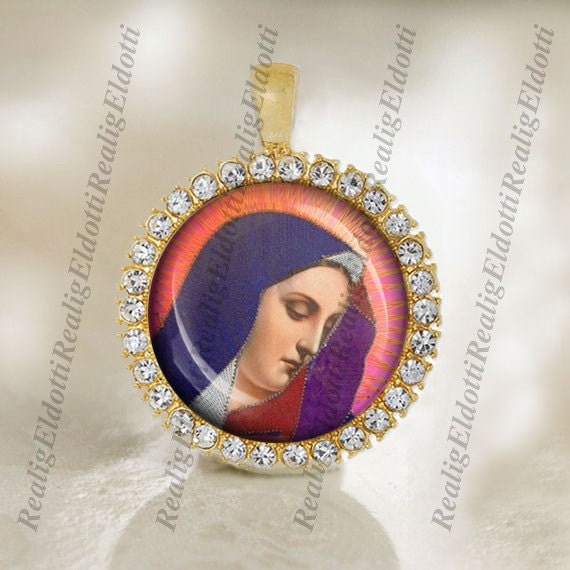 Virgin Mary Our Lady Sorrows Christian Catholic Gold Tone Medal
