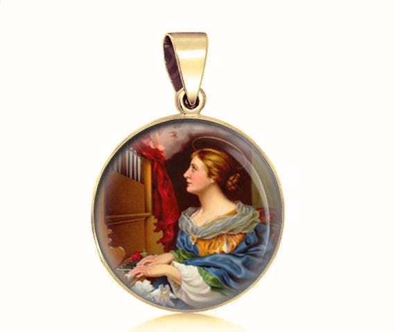 St Robert Southwell Religious Round Medal Silver Tone Pendant with Rhinestones