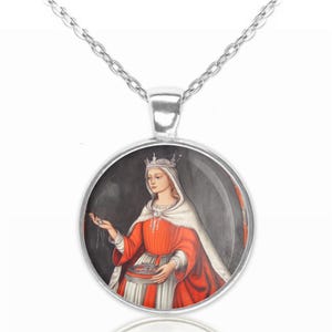 St. Adelaide Religious Necklace Christian Catholic Jewelry Silvertone Medal Round Pendant