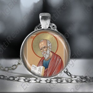 St John the Apostle Religious Necklace Christian Catholic Medal Pendant 1&#39;&#39; w Chain Silvertone