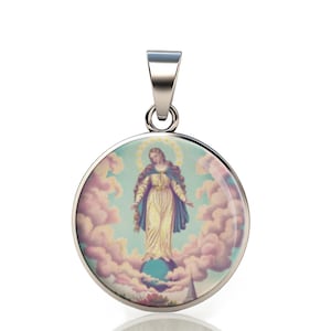 Our Lady Miraculous Manifestations Of The Virgin Mary 925 Sterling Silver Round Pendant Christian Religious Medal Small 20mm
