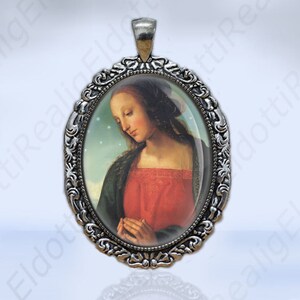 Virgin Mary Perugino Madonna Catholic Christian Art Medal Pendant Charm Painting Silvertone
