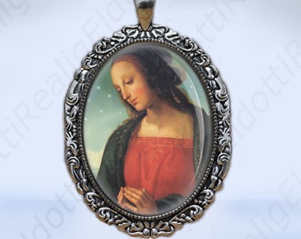 Virgin Mary Perugino Madonna Catholic Christian Art Medal Pendant Charm Painting Silvertone