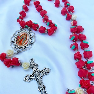 Unsere Dame von Guadalupe Rote Rosen Rosenkranz - katholische Jungfrau Maria Gebetskette für Hingabe