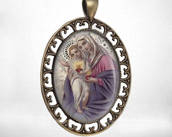 Blessed Mother Mary and Baby Jesus Medal from Holy Card Catholic Jewelry