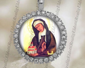 St Agnes of Bohemia / Prague Catholic Religious Jewelry Patron Silver Tone Medal Pendant
