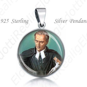 St Louis-Marie Grignion de Montfort Religious Christian 925 Silver Medal Round Pendant 20mm Jewelry for Necklace