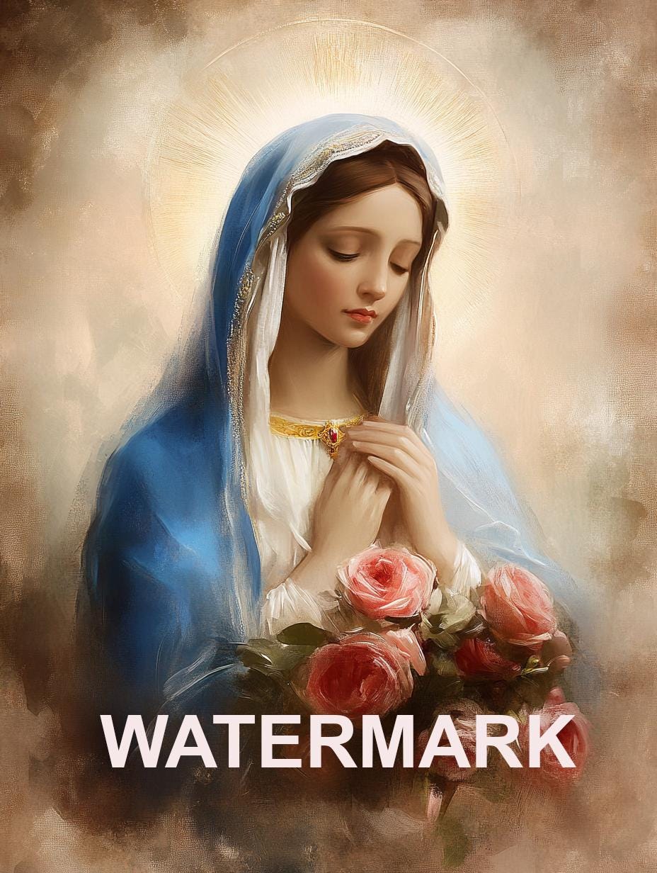 Mary With Roses Oil Painted Style Religious Art DIGITAL DOWNLOAD - Etsy