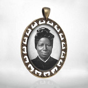 St. Josephine Bakhita Black and White Catholic Religious Pendant