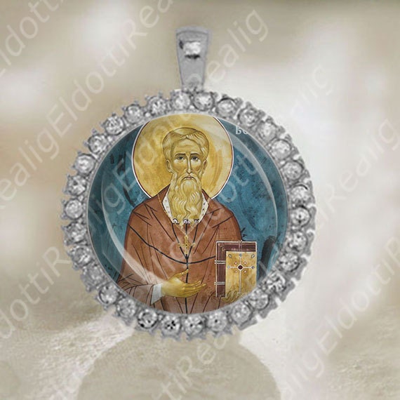 18-Inch Rhodium Plated Necklace with 6mm Sterling Silver  Saint Bede the Venerable Sterling Silver Medal display picture 1