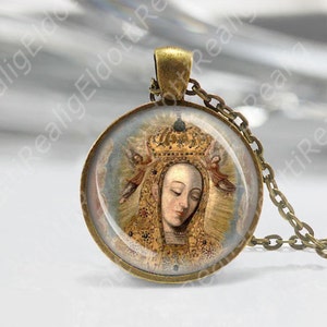 Queen Mary Poland Icon Catholic Necklace Medal Religious Crown Cherubs Pendant Jewelry
