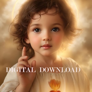 Sacro Cuore di Gesù Bambino – Una bellissima e stimolante stampa d'arte cattolica per devozione, fede e riflessione spirituale DOWNLOAD DIGITALE