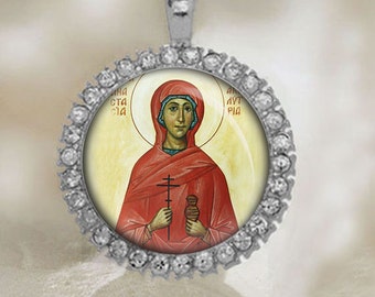 St Anastasia Pendant. Patron Christian Orthodox Silver Tone Medal.