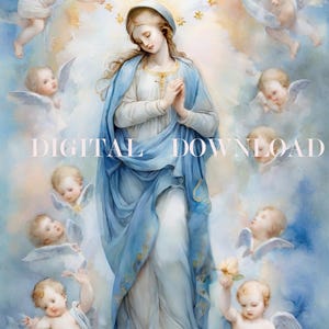 La Inmaculada Concepción de la Santísima Virgen Arte Digital Católico DESCARGAR Estilo Acuarela