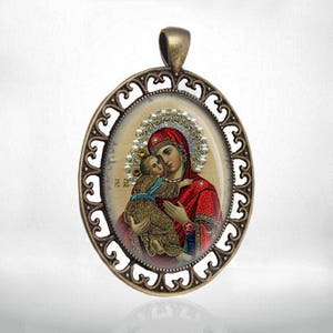 Madonna and Child Orthodox Bronze Tone Medal Pendant Religious Jewelry