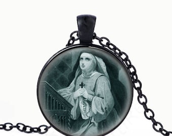 St. Edith of Wilton Catholic Necklace: Black Pendant, Christian Jewelry