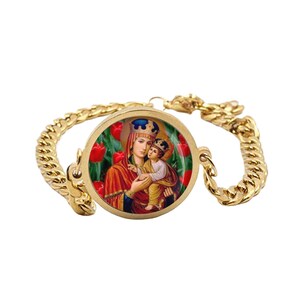 Our Lady Mary and Baby Jesus Catholic Curb Bracelet