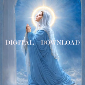 Moeder Maria in gebed - Onze-Lieve-Vrouw in blauwe jurk - DIGITALE DOWNLOAD Religieuze kunst Print Christian - Katholieke kunst om af te drukken