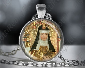 St. Hildegard of Bingen Catholic Necklace Silve Tone Medal Pendant Christian Religious Jewelry