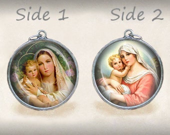 Mother Mary and Child Jesus Medal: Double Sided Catholic Pendant