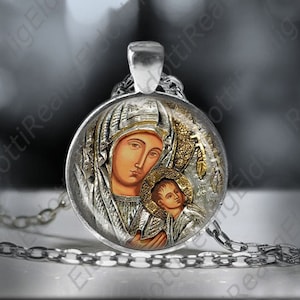 Our Lady of Perpetual Help Catholic Necklace Mother Mary Medal Silvertone Pendant
