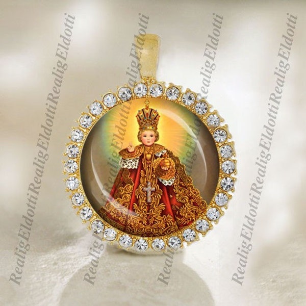 Infant Jesus of Prague - Religious Christian Catholic Medal Pendant / Charm 25mm Round Cabochon