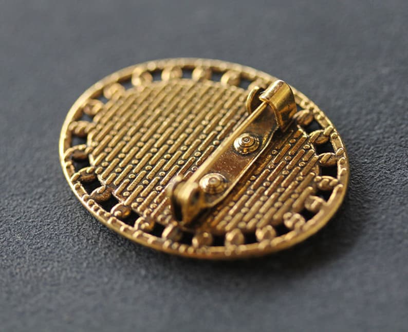 Our Lady of Mount Carmel Virgin Mary Brooch Catholic Broach Antique Gold Pin