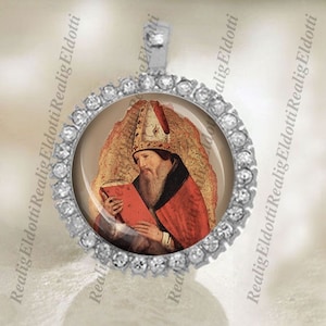 St. Augustine von Hippo Schutzpatron Christian Katholische Silber Ton Medaille Anhänger