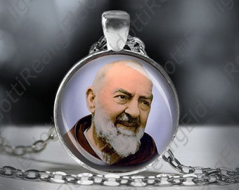 Padre Pío San Pío de Pietrelcina Collar Cristiano Medalla Católica Silvertone