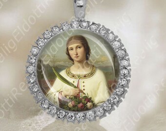St Dorothy Dorothea Medal Catholic Patron Christian Silver Tone Jewelry