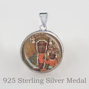 Black Madonna of Czestochowa Virgin Mary Religious Christian Medal Sterling Silver 925 Pendant