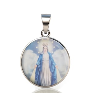Our Lady Miraculous Mary 925 Sterling Silver Round Pendant Christian Religious Medal Small 20mm