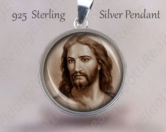 Religious Christian Necklace. Jesus Christ Religious Pendant. Sterling Silver 925 Medal  0.8" (20 mm)