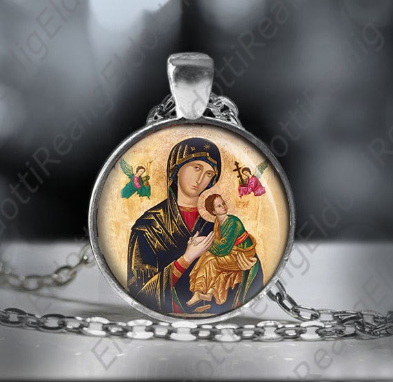 Our Lady of Perpetual Help Catholic Virgin Mother Mary and Jesus  Medal Religious Round Medallion