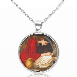 Saint Mary Magdalene Anointing Christ&#39;s Feet Necklace Medal Pendant
