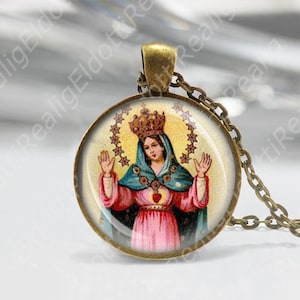 Our Lady Madonna of Liberation Libera Catholic Necklace Medal Virgin Mary Stars and Heart Pendant