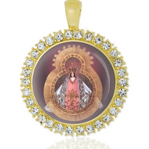 Pendentif Notre-Dame de Suyapa doré avec strass Médaille Vierge Marie Suyapa
