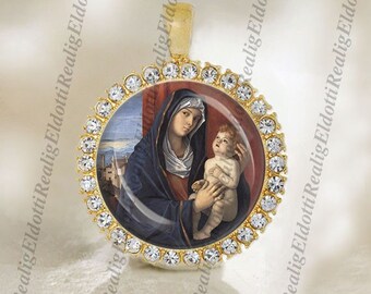 Madonna And Child by Giovanni Bellini Religious Art Christian Catholic Gold Medal Pendant Jewelry