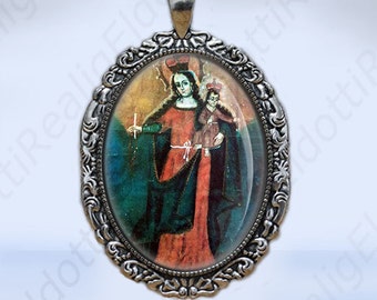 The Virgin of Candelaria Mother Mary Catholic Christian Medal Pendant Silvertone Jewelry Oval Large