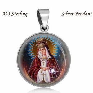 Mother Mary Ostrobramska Medal. Virgin Mary 925 Sterling Silver Pendant