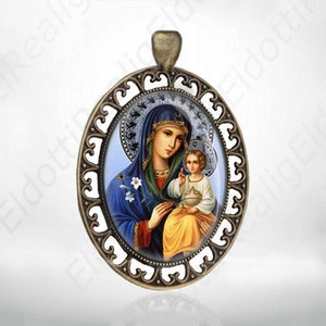 Blessed Virgin Mary and Baby Jesus Catholic Medal, Religious Jewelry Pendant Bronze