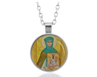 St Macrina the Younger Patron of nursing mothers and nursemaids Religious Necklace Silver tone Pendant