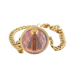 Our Lady Aparecida Bracelet Gold or Silver tone Religious Mother Mary Jewelry Simple Chain