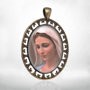 Our Lady of Medjugorje Pendant Queen of Peace Mary Jewelry Pendant Retro Style