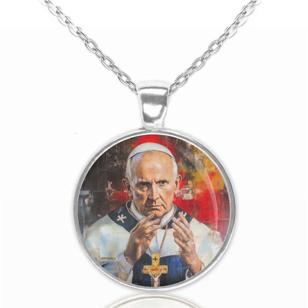 Saint Pope John Paul II Art Painted Catholic Necklace Pendant Christian ...