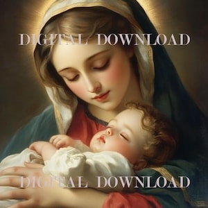 Moeder Maria en slapende baby Jezus aangepaste print DIGITALE DOWNLOAD